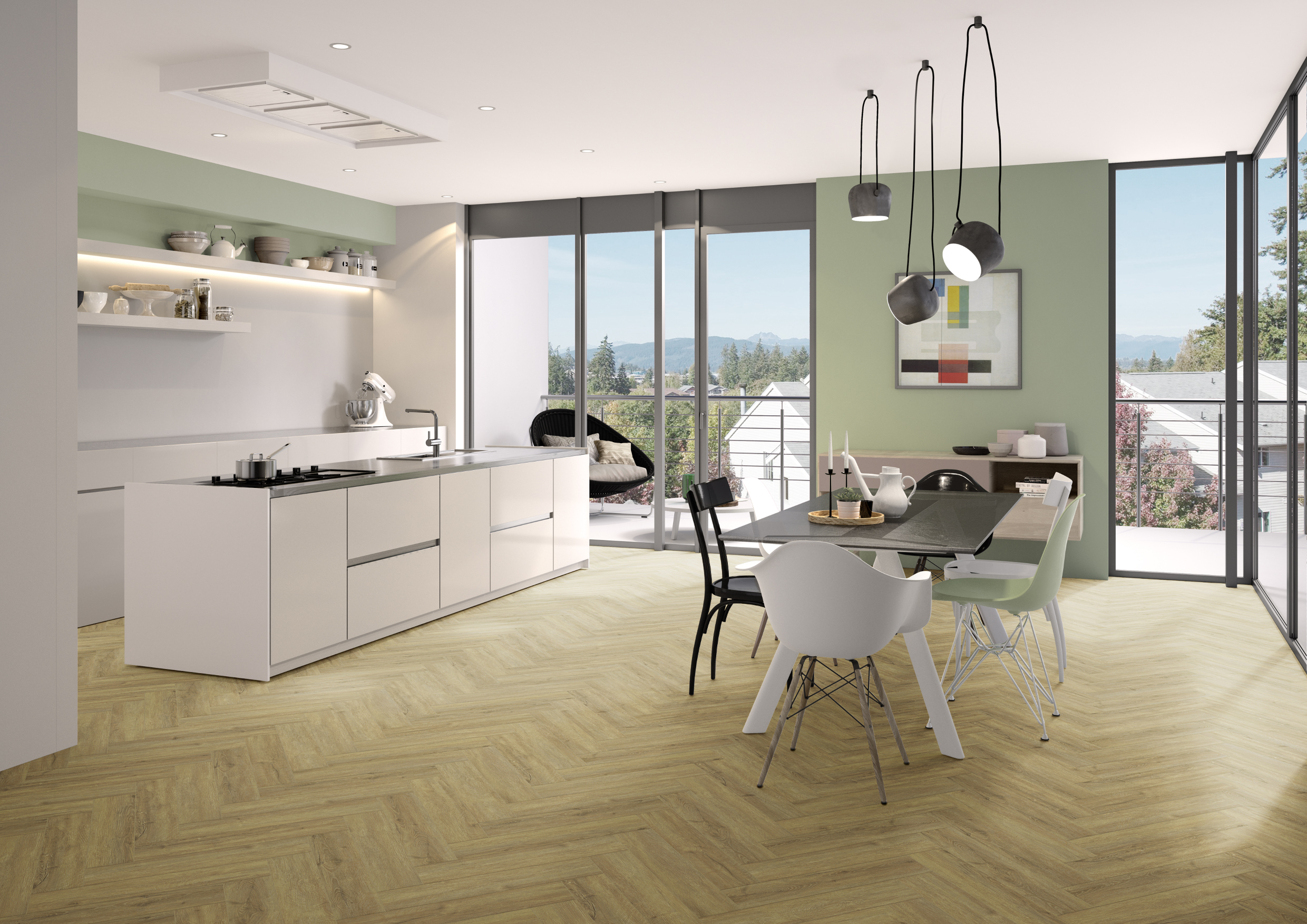 A´viva Rigid-Vinyl FischGrät Premium inkl. TS 4V, Design Eiche Natural hell, NS 0,5mm