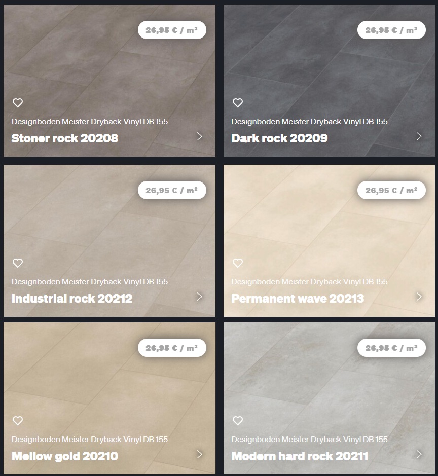 Meister Dryback-Vinyl Klebe DB 155 Fliese 2,5x457,2x914,4mm NKL23/33 Farbauswahl