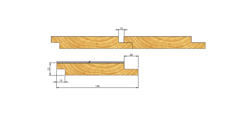 22x145 mm Craftwood Wechselfalz Profil B Sägefein, DB:130 mm, natur senkrecht Leinöl-imprägniert