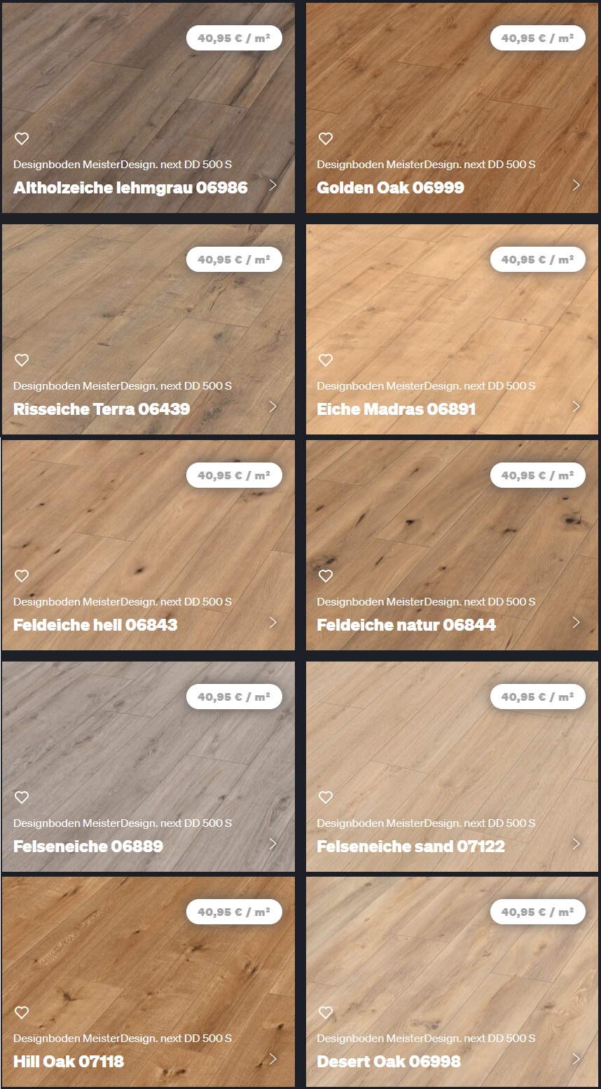 MeisterDesign next PVC-frei DD 500 S Kurzdiele 8x220x1287mm NKL23/33 Farbauswahl