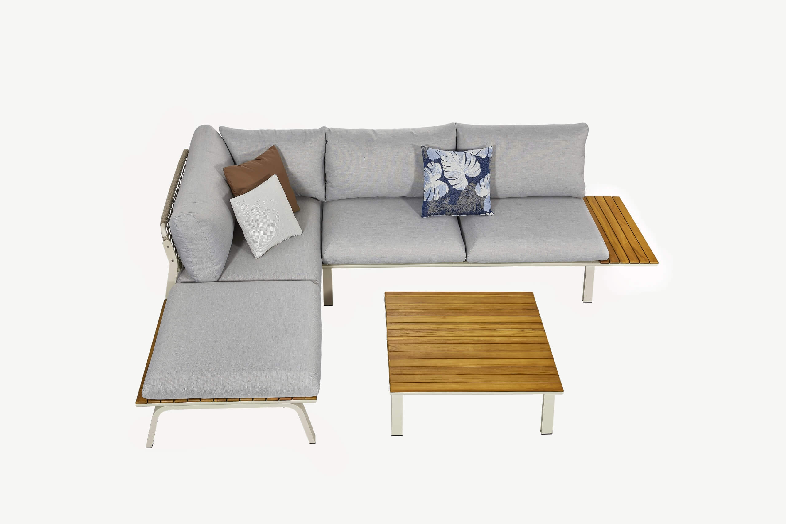 Higold Polo Gartenmöbel Set | Ecksofa inkl. Polster in hellgrau mit Fußhocker