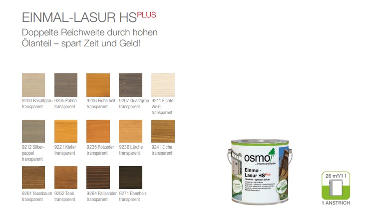 Osmo Einmallasur HS Farbauswahl
