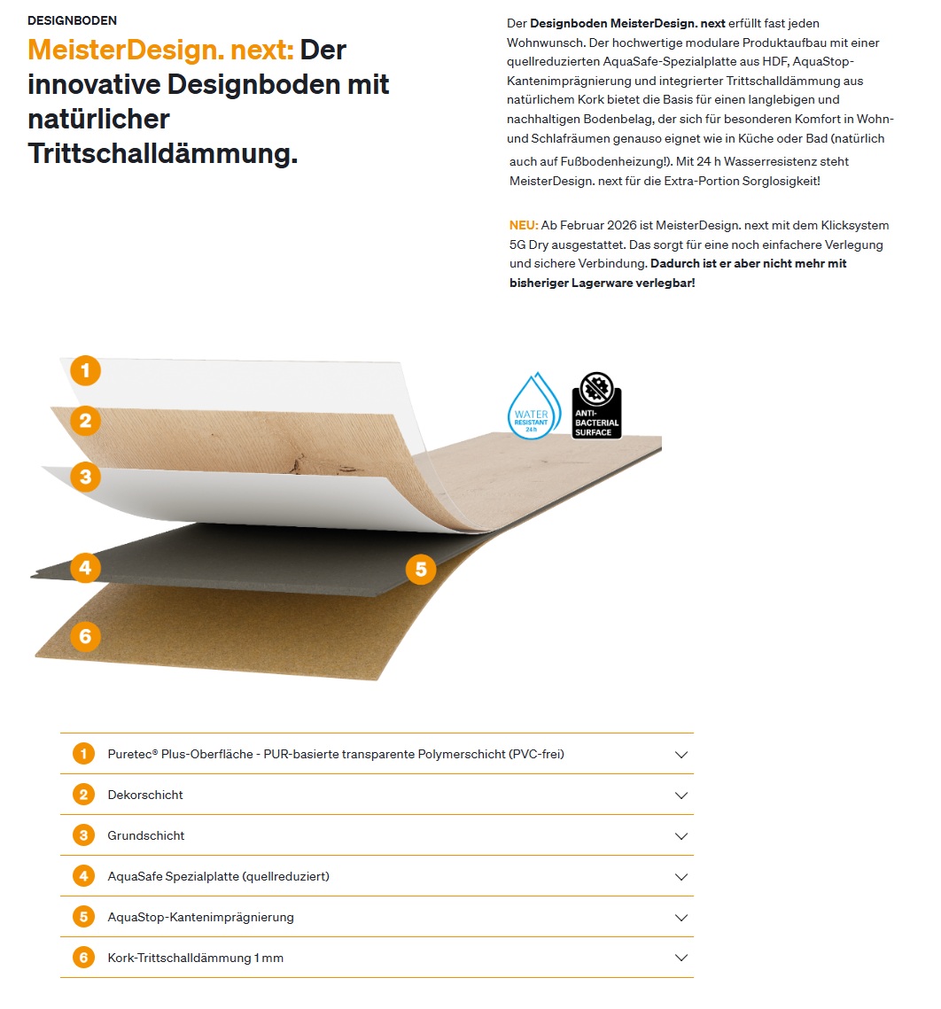 MeisterDesign next PVC-frei DL 500 S Landhausdiele 8x220x2052mm NKL23/33 Farbauswahl